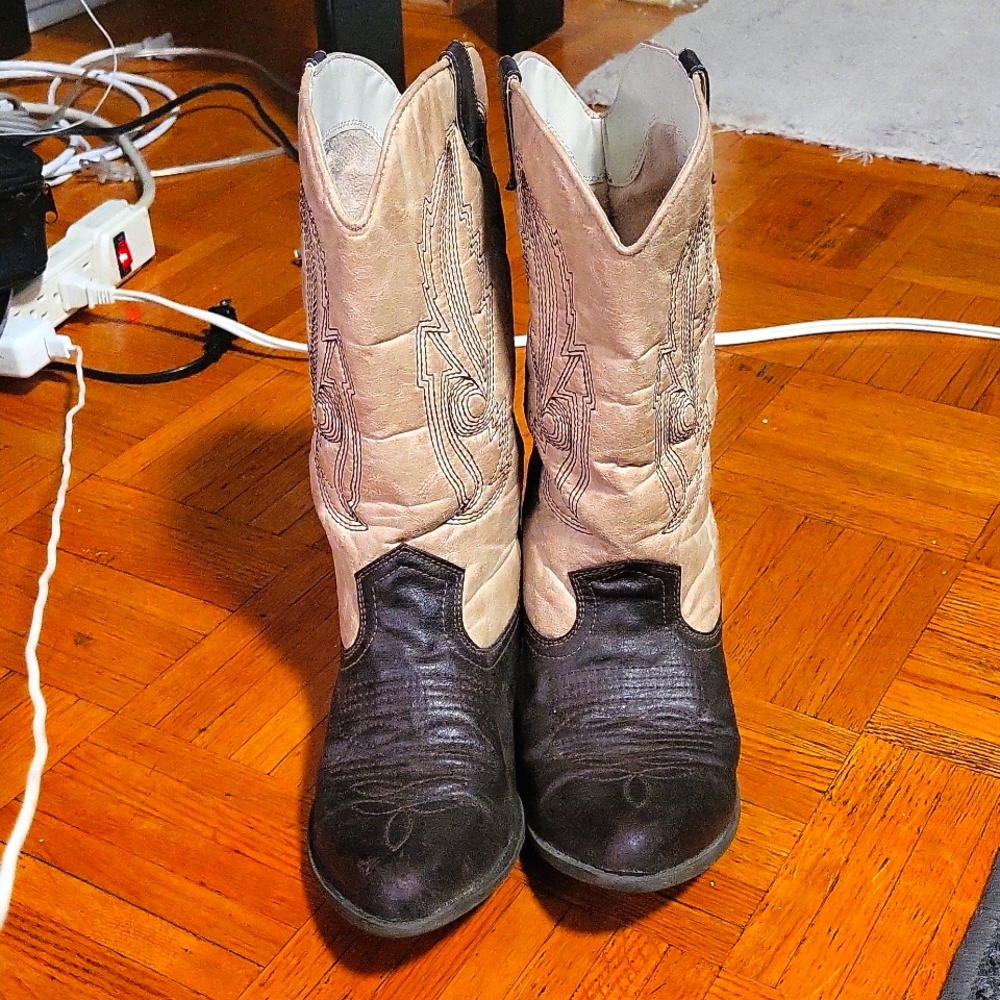 Women's Textile Coconut Western Cowboy boots beige&black US 7.5,pre-owned
